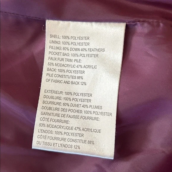 laundry By Shelli Segal Puffer Jacket with Faux Fur Deep Purple & Black - Picture 12 of 13